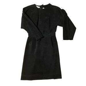 Vintage Suede Leather 80s Mobwife Biker Dolman Hourglass Retro Mini Dress Black